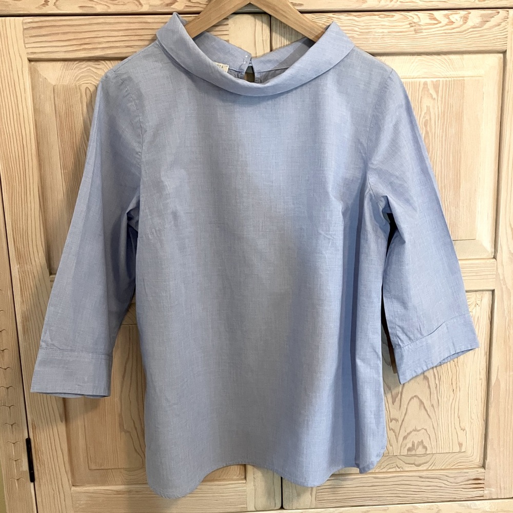 Talbots Cotton Top Roll Neck Keyhole Back Quarter Sleeve Petite Large
